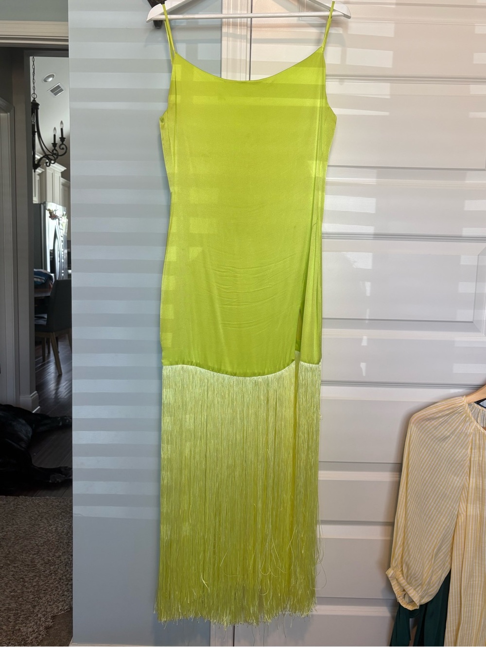 Elliatt Neon Lime Fringe Slip Midi Dress